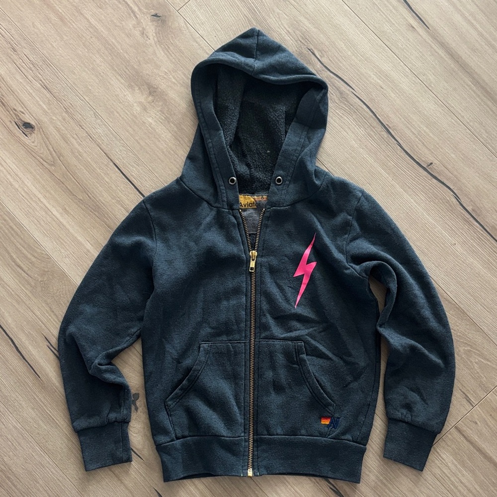Aviator Nation Black Hoodie with Pink Lightning Bolt
